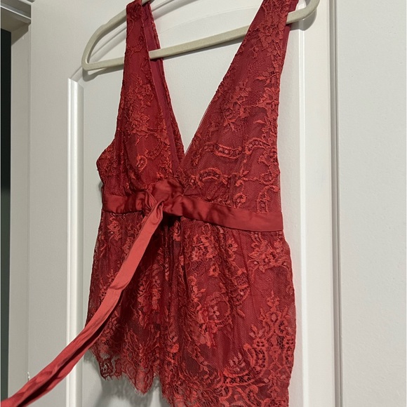 Beautiful Free People Chante Lace Ribbon Tie Lined Tank Top Frenchie Kiss 💋 NWT - Picture 2 of 6